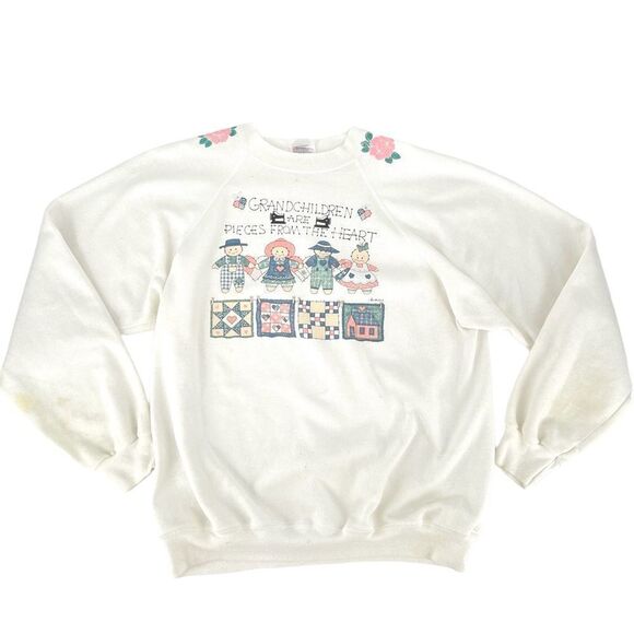 Vintage 90s Very Special Granny grandchildren Crewneck patchwork quilting XL - Picture 2 of 9
